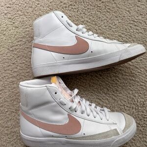 Nike White and Pink High-Top Sneakers